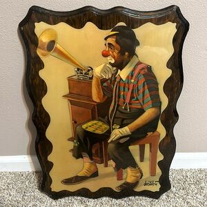 Vintage 60s/70s vtg 70s Clown Print On Wood Chuck Oberstein.